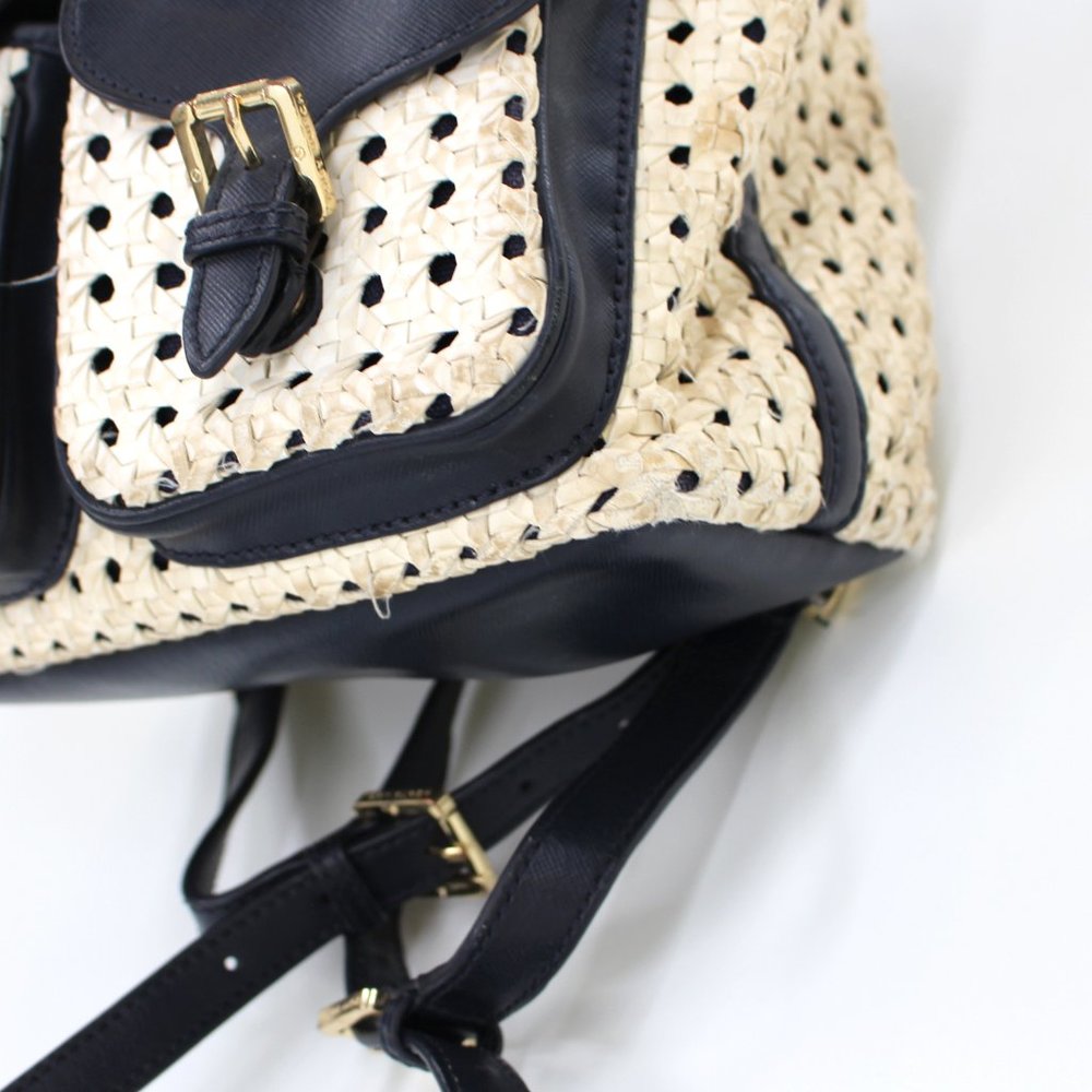 Tory Burch Navy Piper Backpack Woven Blue White Saffiano Leather - Picture 4 of 9